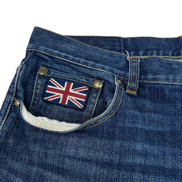 TRIUMPH MOTORCYCLE Jeans Blue Gusseted Double Knee Denim Flap Pockets 36X34 - Picture 7 of 16